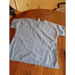 Medium Cherokee Workwear Blue Scrub Top Shirt Short Sleeve V-Neck